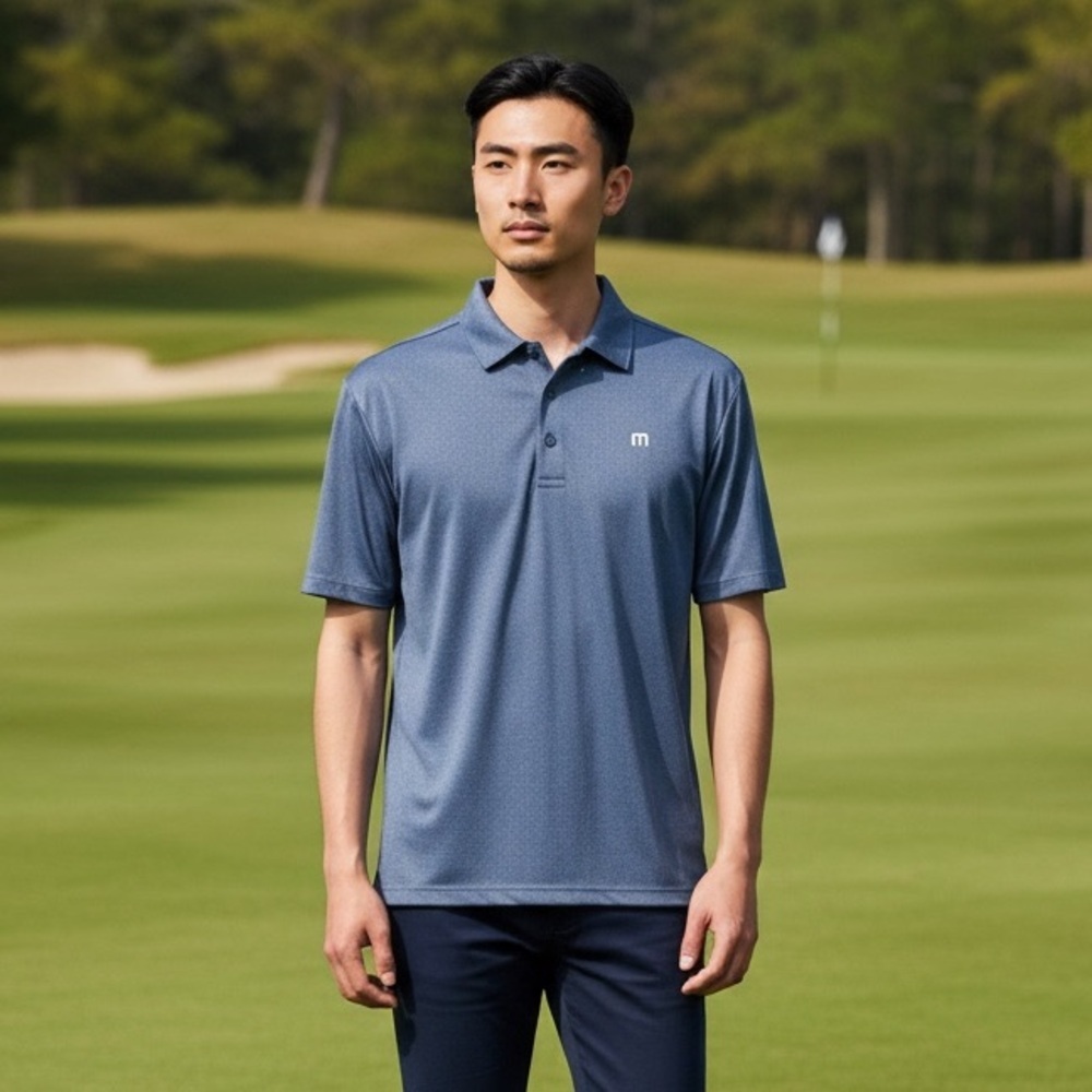Travis Mathew Golf Polo Shirt Denim Blue Activewear EUC